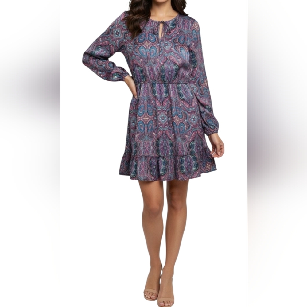 ​One Clothing NWOT Paisley Long Sleeve Mini Dress Pink Blue M